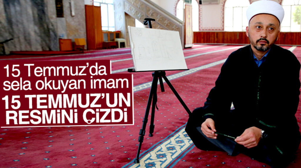 Samsun Alaçam'da cami vaizi Murat Öztürk 15 Temmuz'un resmini çizdi