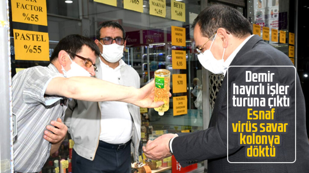 Mustafa Demir hayırlı işler turuna çıktı esnaf virüs savar kolonya döktü