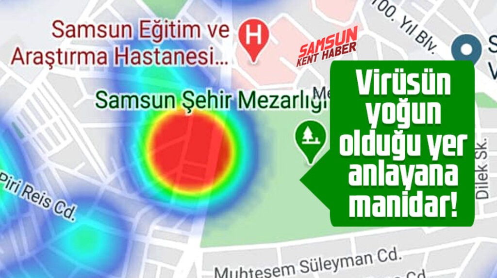 Samsun'da Korona Virüs yoğunluğunda mezarlık bölgesi kırmızı renk