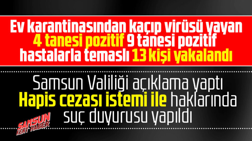 Samsun'da ev karantinasından kaçan 13 kişi için hapis cezası istemi ile suç duyurusu