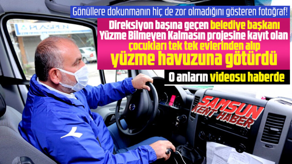 Canik Belediye Başkanı Sandıkçı, yüzme havuzuna giden çocuklara şoförlük yaptı
