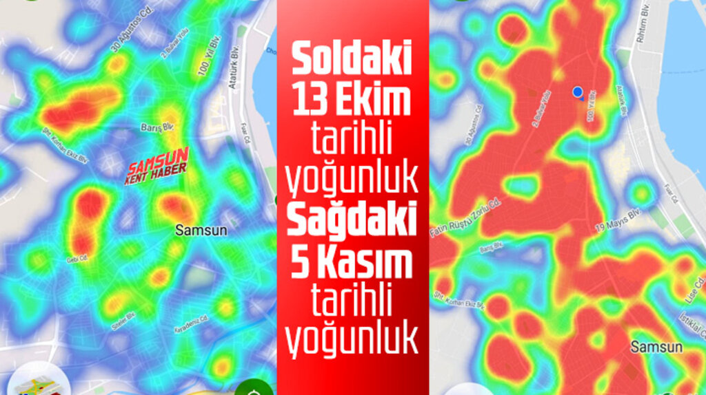 Samsun'un Korona yoğunluğu 13 Ekim'de düştü, 5 Kasım'da yeniden kırmızıya döndü