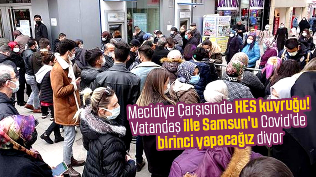 Samsun'da Covid'e rağmen Mecidiye Çarşısına hücum! HES kodu kuyruğu izdihamı