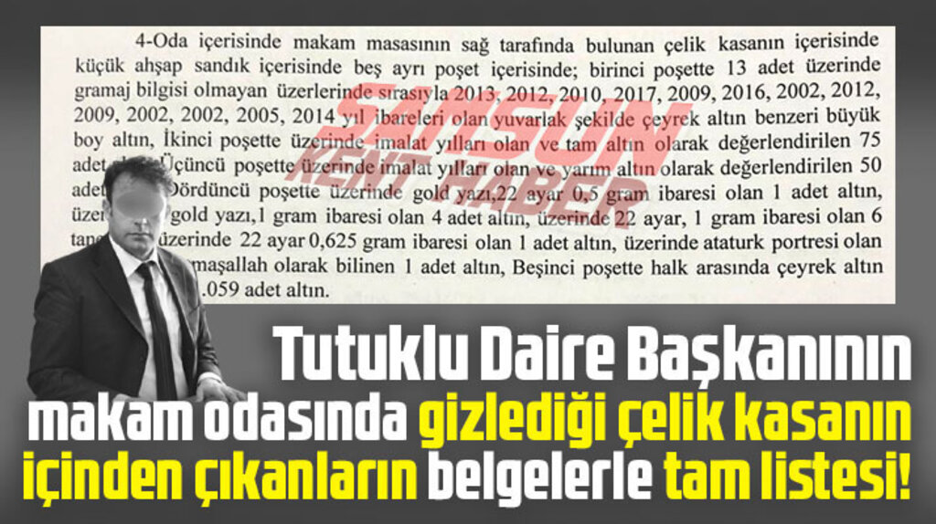 Samsun'da tutuklanan daire başkanının kasasından çıkan servetin belgelerle tam listesi