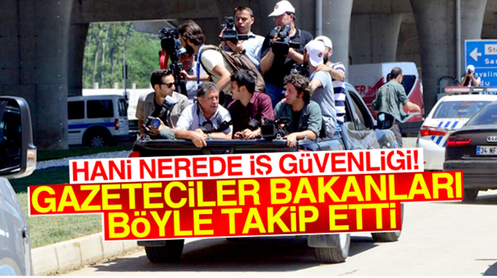 Samsun'da bakanları takip eden gazetecilerin kamyonet kasasında zor görevi