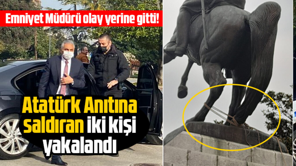 Samsun'da Atatürk Anıtını urgan bağlayarak yıkmaya çalışan iki kişi yakalandı