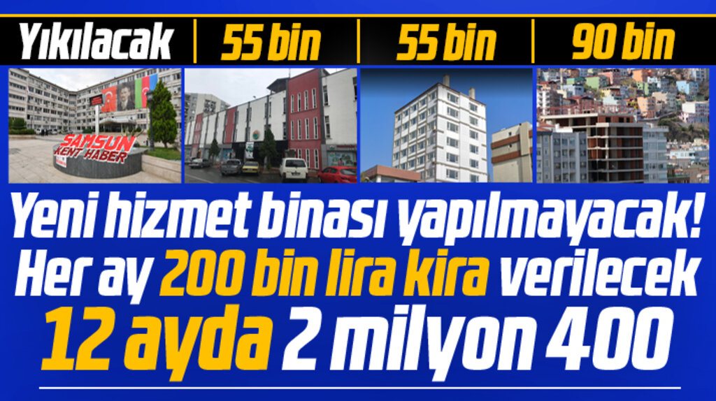 Samsun Büyükşehir Belediyesi kiraladığı üç binaya aylık 200 bin lira kira ödeyecek