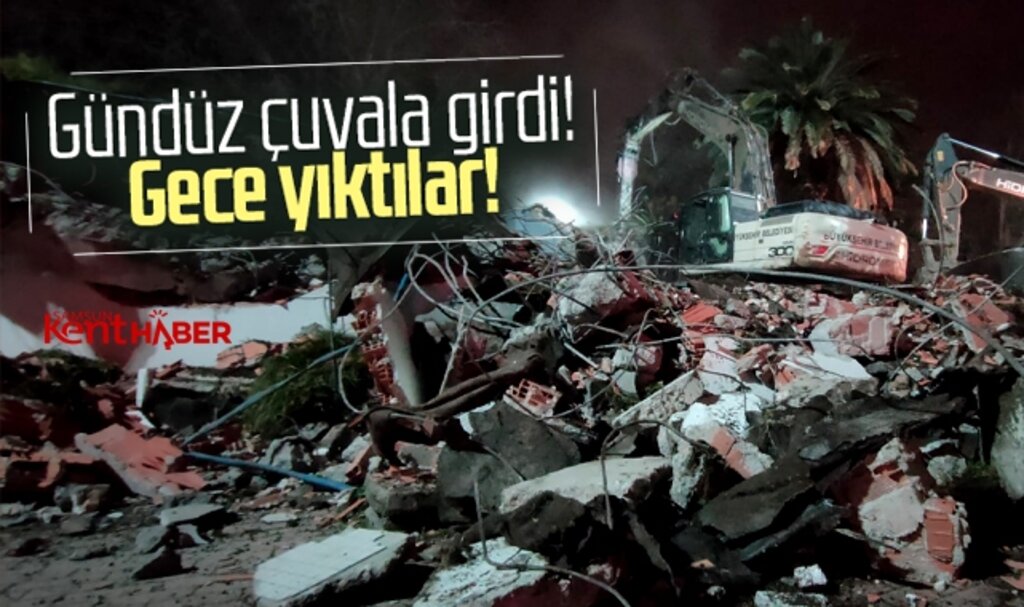 Samsun'da Çarşı 1919 binasını Büyükşehir gece saatlerinde yıktı