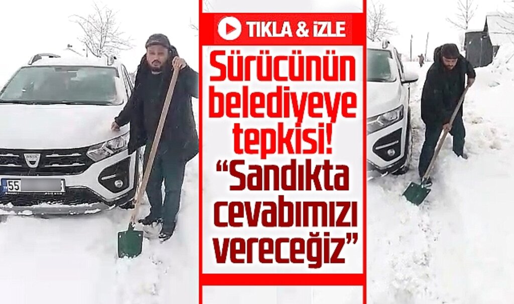 Samsun'un 19 Mayıs ilçesinde karda mahsur kalan sürücünün belediye tepkisi