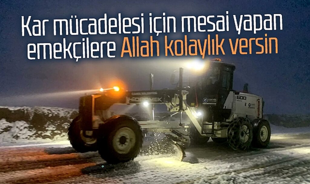 Samsun'un Canik ilçesinde kar mücadelesi gece saatlerinde de sürüyor