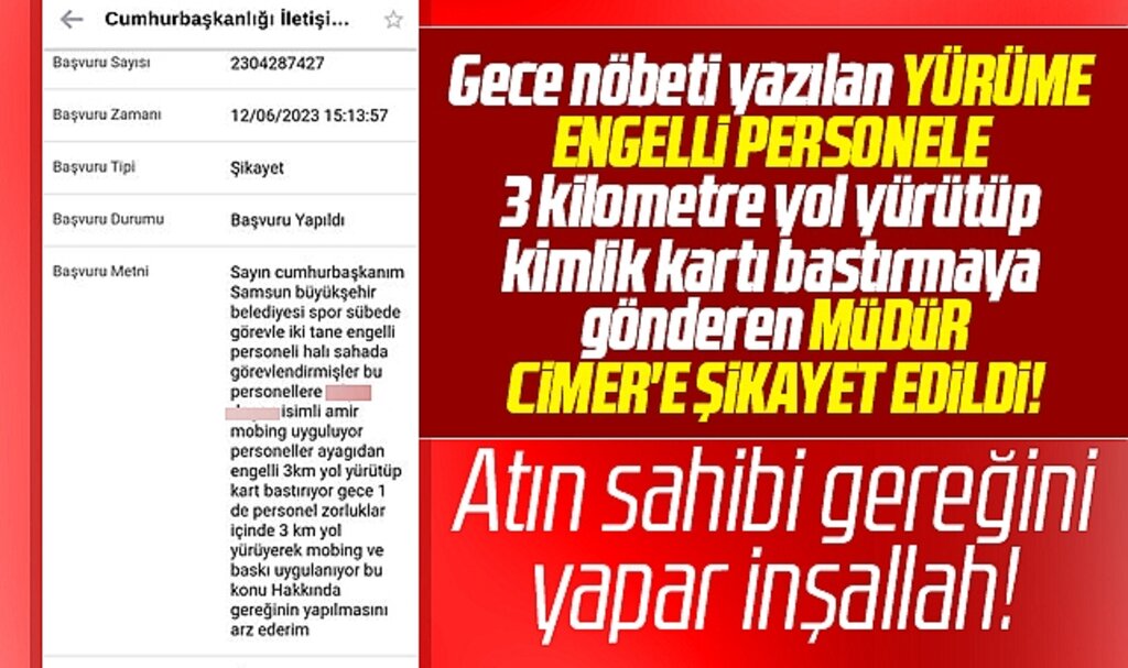 Samsun Büyükşehir'de engelli personel müdürü CİMER'e şikayet etti