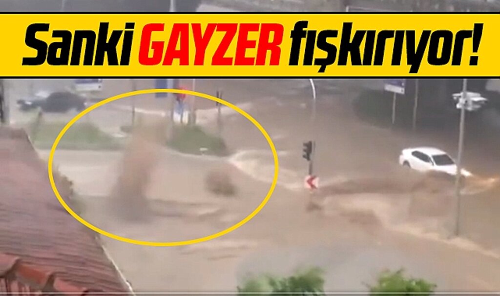 Samsun'da sağanak yağmur! Rogarlardan taşan su gayzer gibi havaya fışkırdı