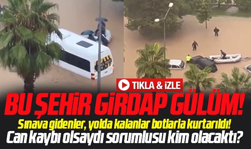 Samsun'da göle dönen yollarda öğrenci ve sürücüler botlarla kurtarıldı