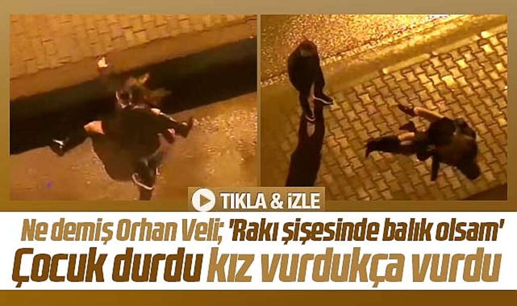 Samsun'da alkollü kadının erkek arkadaşını darp ettiği anlar videoya yansıdı