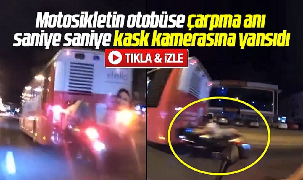 Samsun'da motosiklet sürücüsünün otobüse çarpma anı kask kamerasına yansıdı