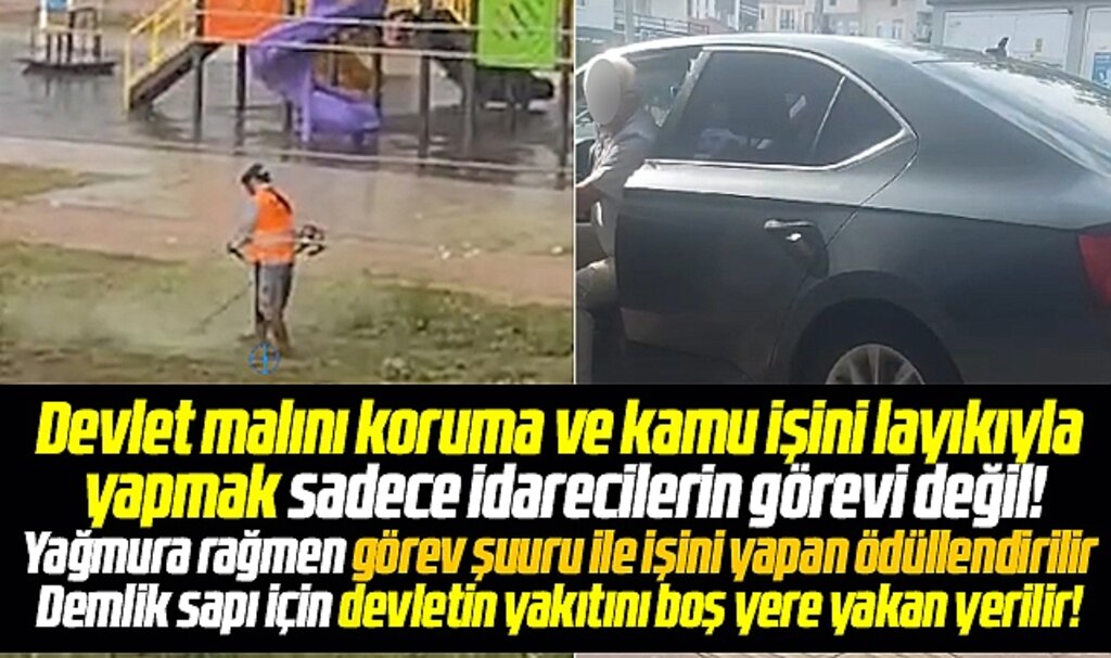 Samsun'da yağmur altında çim biçmeye devam eden Canik Belediyesi işçisine ödül verildi