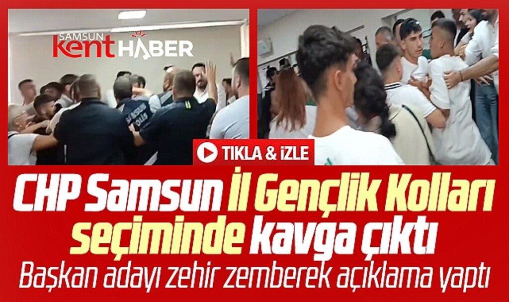 Samsun'da CHP İl Gençlik Kolları Kongresinde kavga çıktı partiye polisler girdi