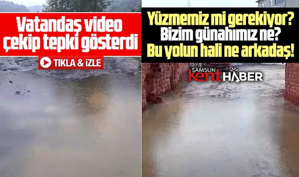 Samsun Tekkeköy'de yağmurda suyla dolan yol tepkisi! Yüzmemiz mi gerekiyor