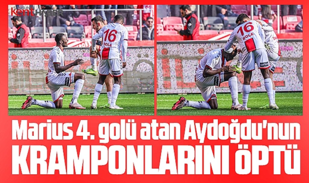 Samsunspor'da Marius, Bodrumspor'a 4. golü atan Aydoğdu'nun kramponlarını öptü