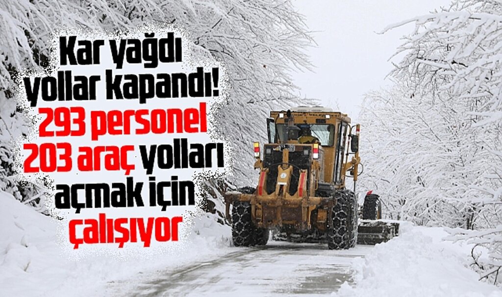 Samsun'da kardan kapanan yolları açmak için 293 personel mücadele ediyor