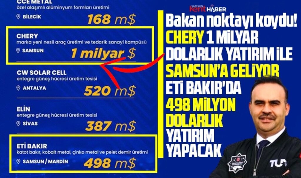 Samsun'a yapılacak Chery yatırımını Bakan teyitledi! Chery Samsun'a geliyor