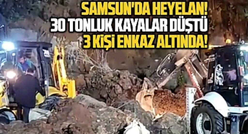 Samsun Canik'te heyelan! 30 tonluk kayalar düştü! Araç enkaz altında