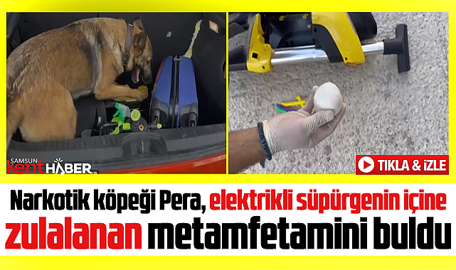 Samsun'da narkotik köpeği Pera elektrikli süpürgenin içindeki metamfetamini buldu