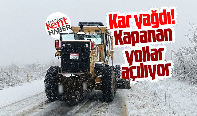 Samsun'un Canik ilçesine kardan yollar kapandı belediye çalışma başlattı