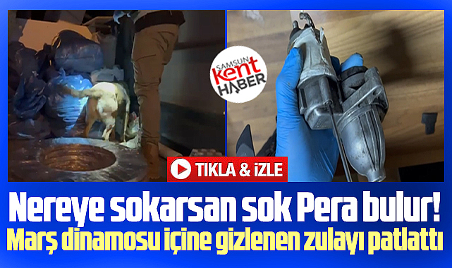 Samsun'da narkotik köpeği Pera marş dinamosu içinde uyuşturucu buldu 