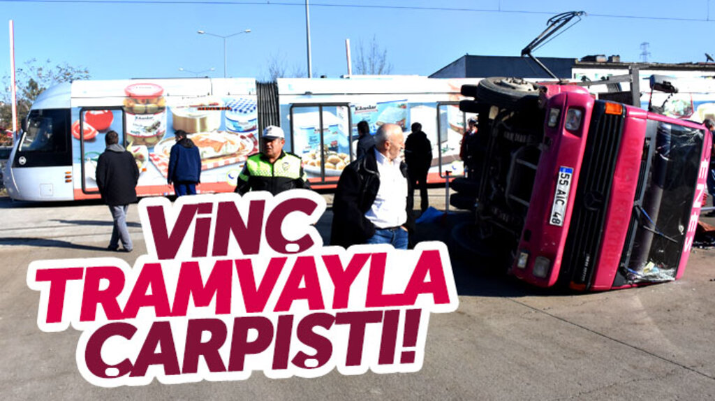 Samsun Tekkeköy'de tramvay vinç ile çarpıştı