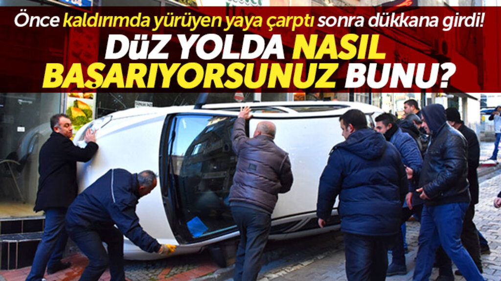 Samsun'da ilginç kaza! Önce kaldırımda ki yayaya sonra iş yerinin camına çarpıp yan yattı