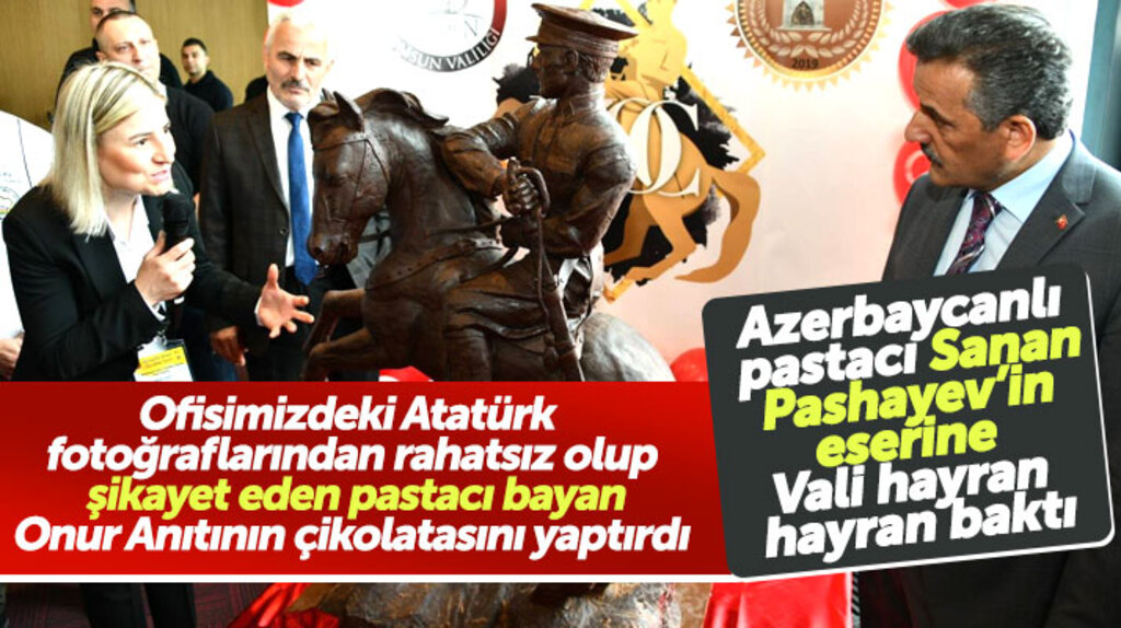 Samsun'un simgesi Atatürk Anıtının çikolatadan yapılan heykeli Valiye hediye edildi