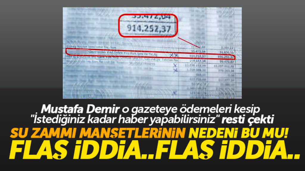 Mustafa Demir ödemeleri kestiği için o gazete su zammı ile ilgili manşetler atıyor iddiası