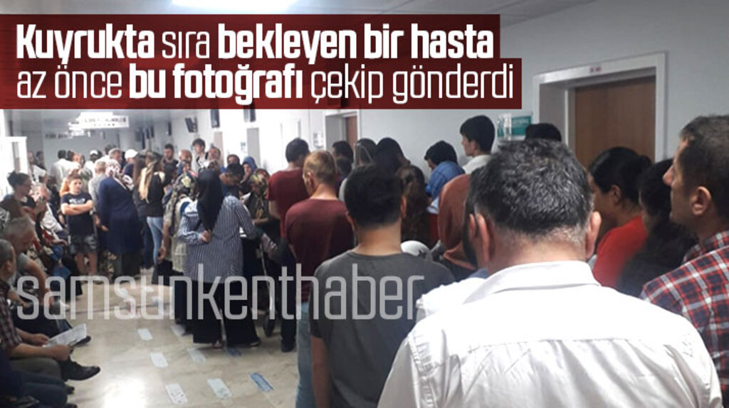 Samsun Gazi Devlet Hastanesi koridorunda vatandaşın kuyruk tepkisi